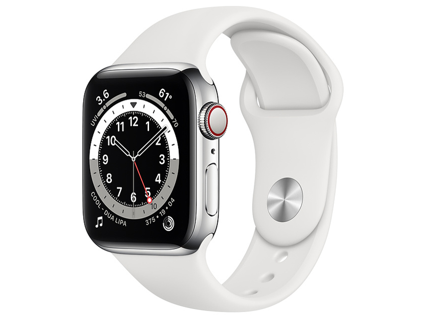 Apple Watch Series 6 GPS+Cellularモデル 40mm M06T3J/A [シルバーステンレススチールケース/ホワイトスポーツバンド]